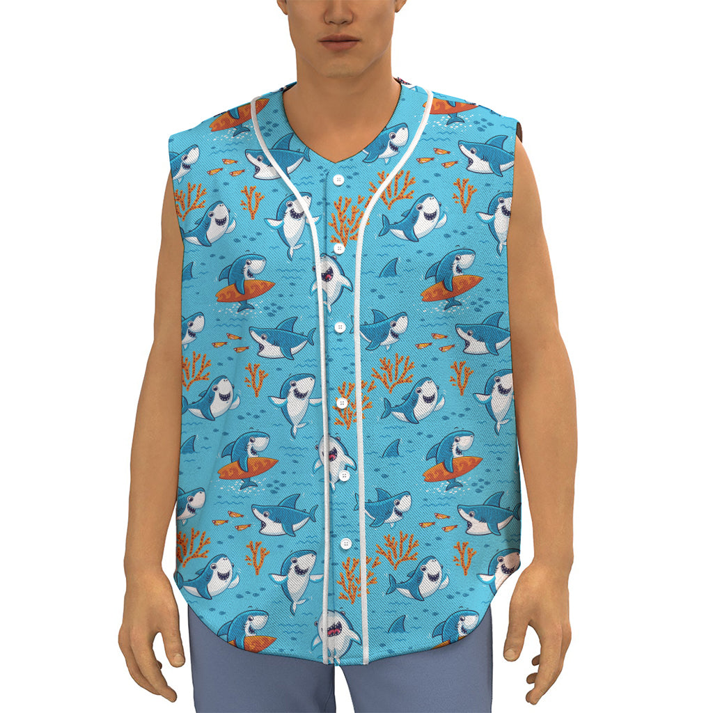 Cute Shark Pattern Print Sleeveless Baseball Jersey