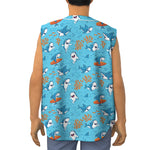 Cute Shark Pattern Print Sleeveless Baseball Jersey