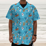 Cute Shark Pattern Print Textured Short Sleeve Shirt