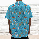 Cute Shark Pattern Print Textured Short Sleeve Shirt