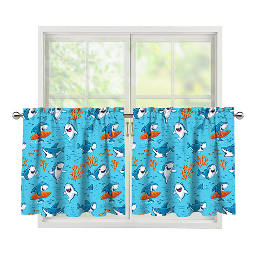 Cute Shark Pattern Print Tier Curtains