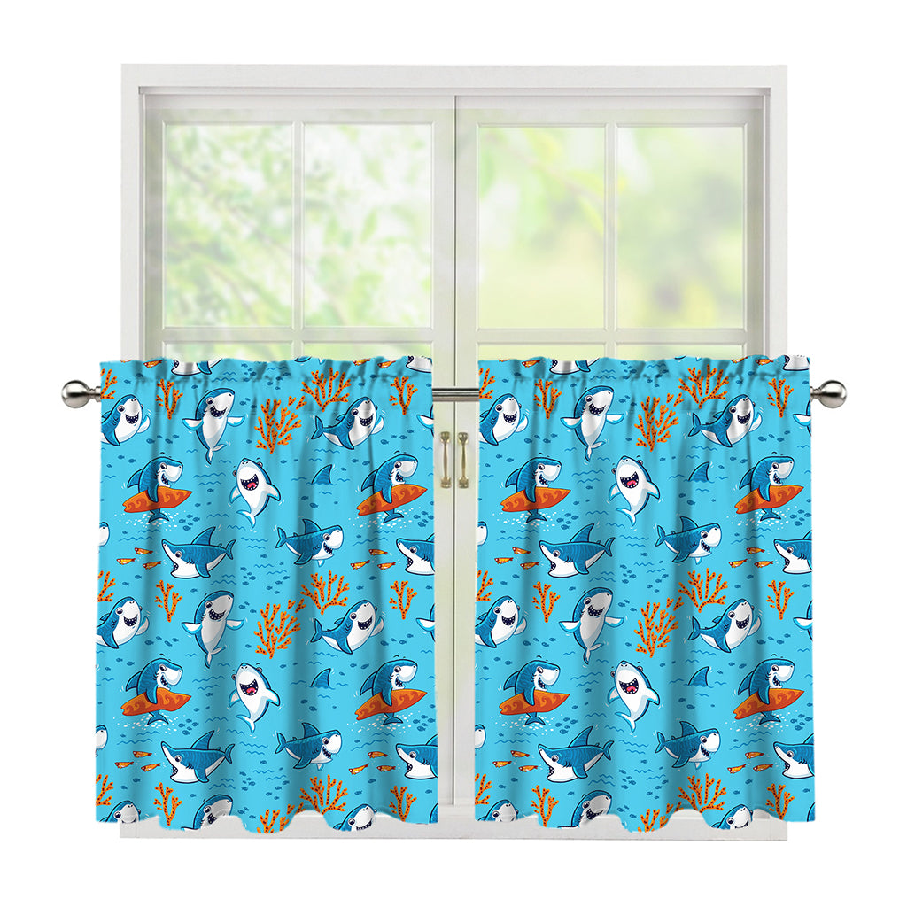 Cute Shark Pattern Print Tier Curtains