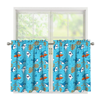 Cute Shark Pattern Print Tier Curtains