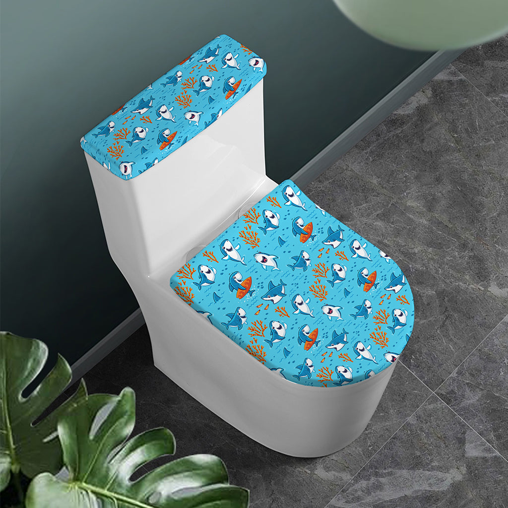 Cute Shark Pattern Print Toilet Lid And Tank Cover Set