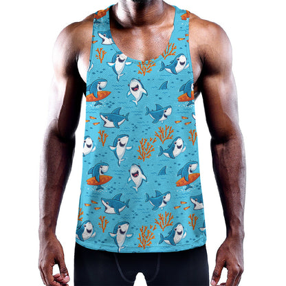 Cute Shark Pattern Print Training Tank Top