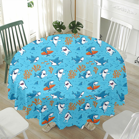 Cute Shark Pattern Print Waterproof Round Tablecloth