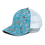 Cute Shark Pattern Print White Mesh Trucker Cap