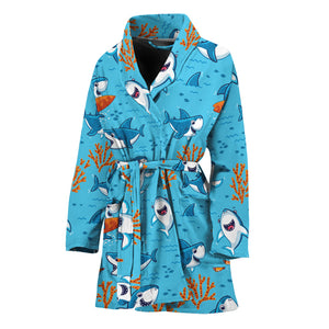 Cute Shark Pattern Print Women's Bathrobe