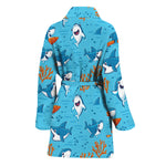 Cute Shark Pattern Print Women's Bathrobe