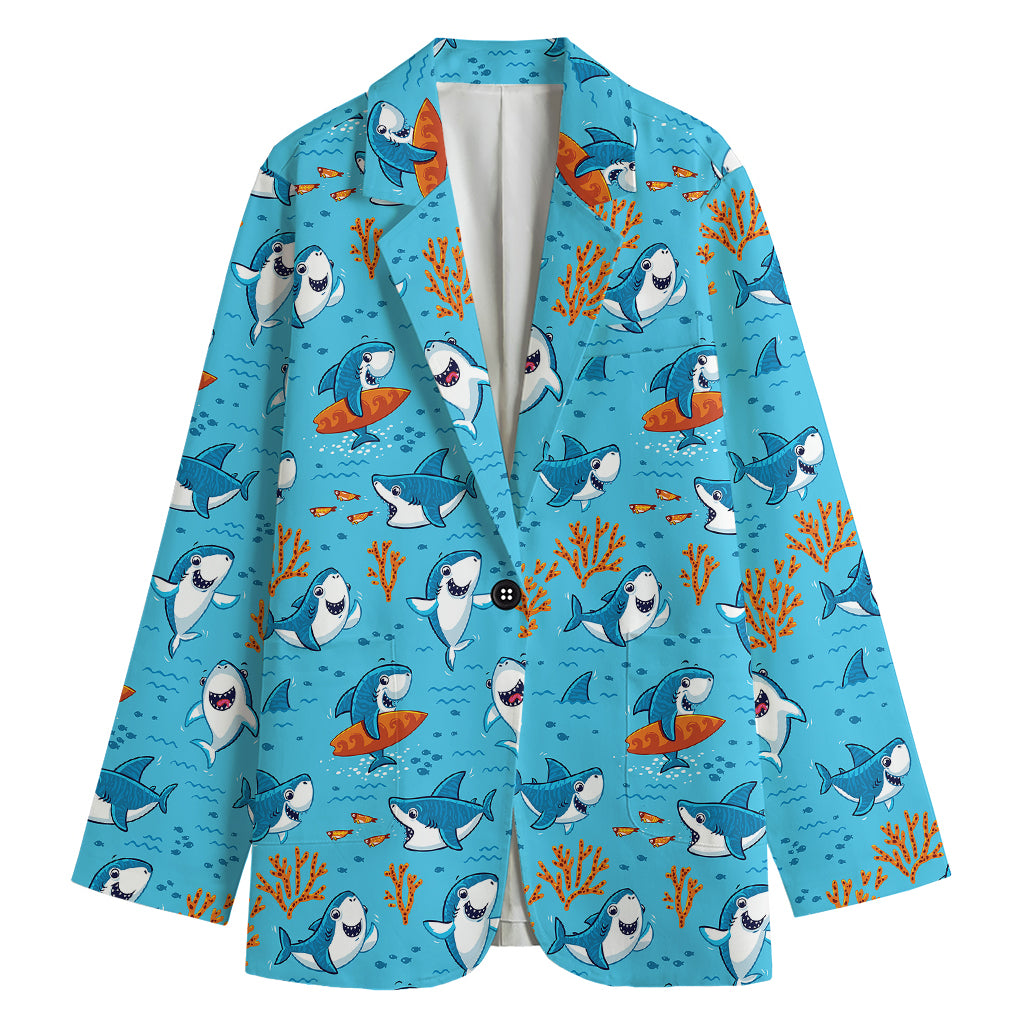Cute Shark Pattern Print Women's Blazer