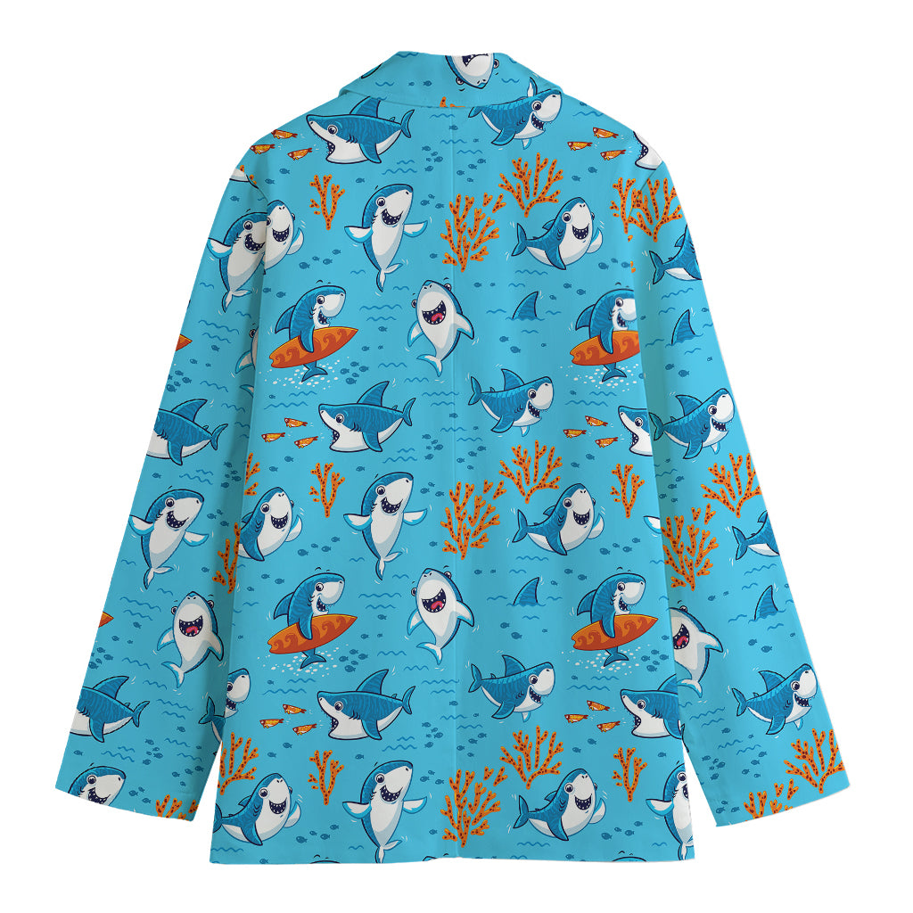 Cute Shark Pattern Print Women's Blazer