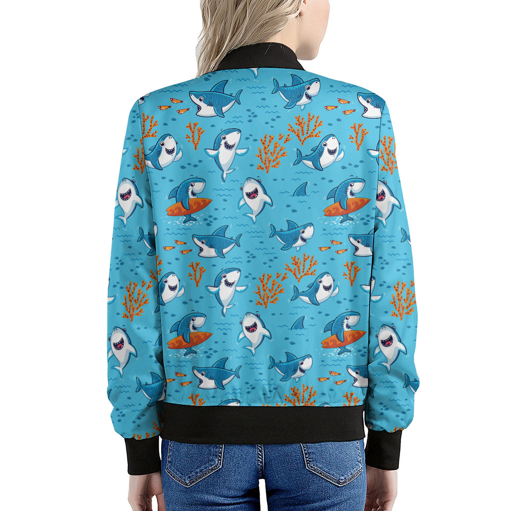 Cute Shark Pattern Print Women's Bomber Jacket