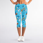 Cute Shark Pattern Print Women's Capri Leggings