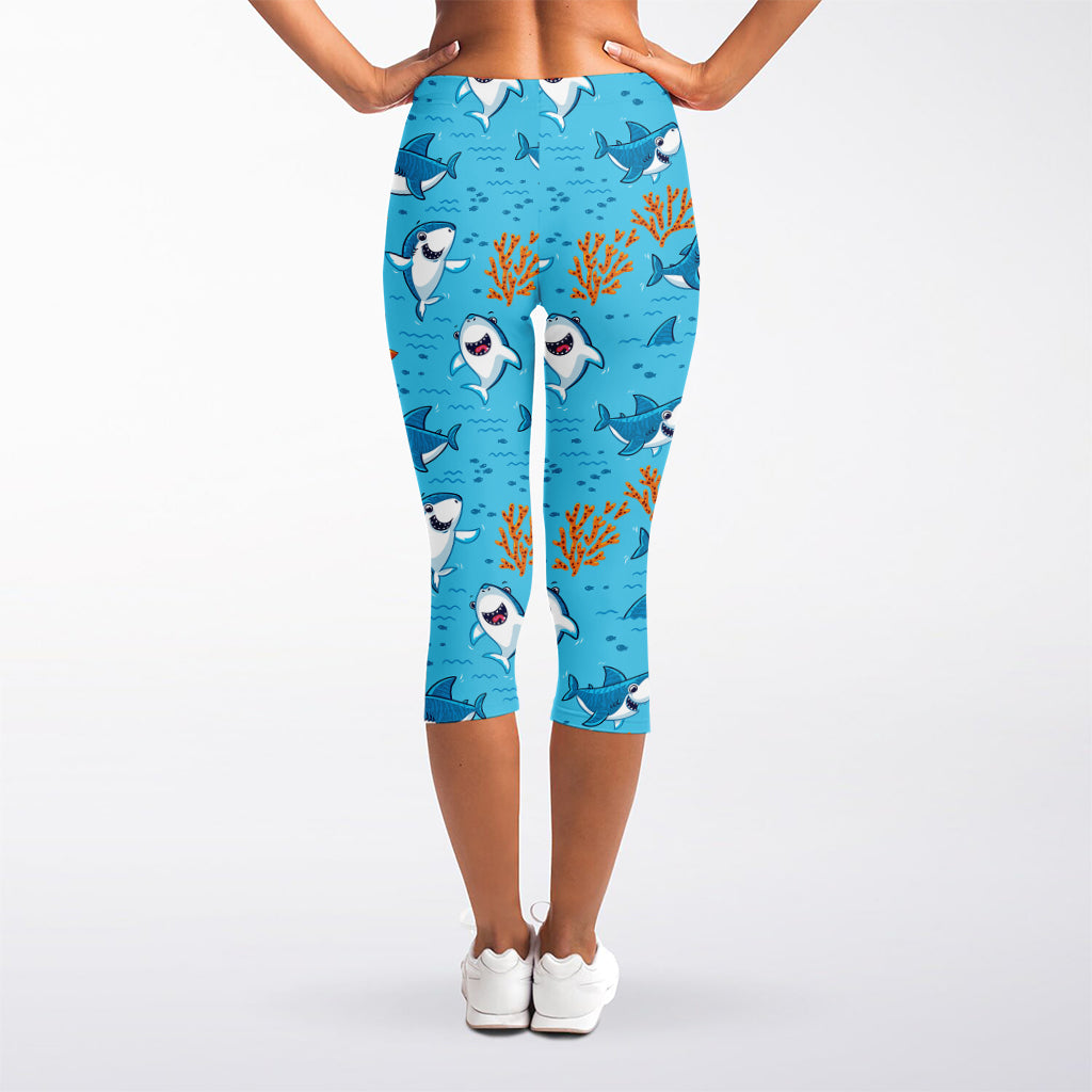 Cute Shark Pattern Print Women's Capri Leggings