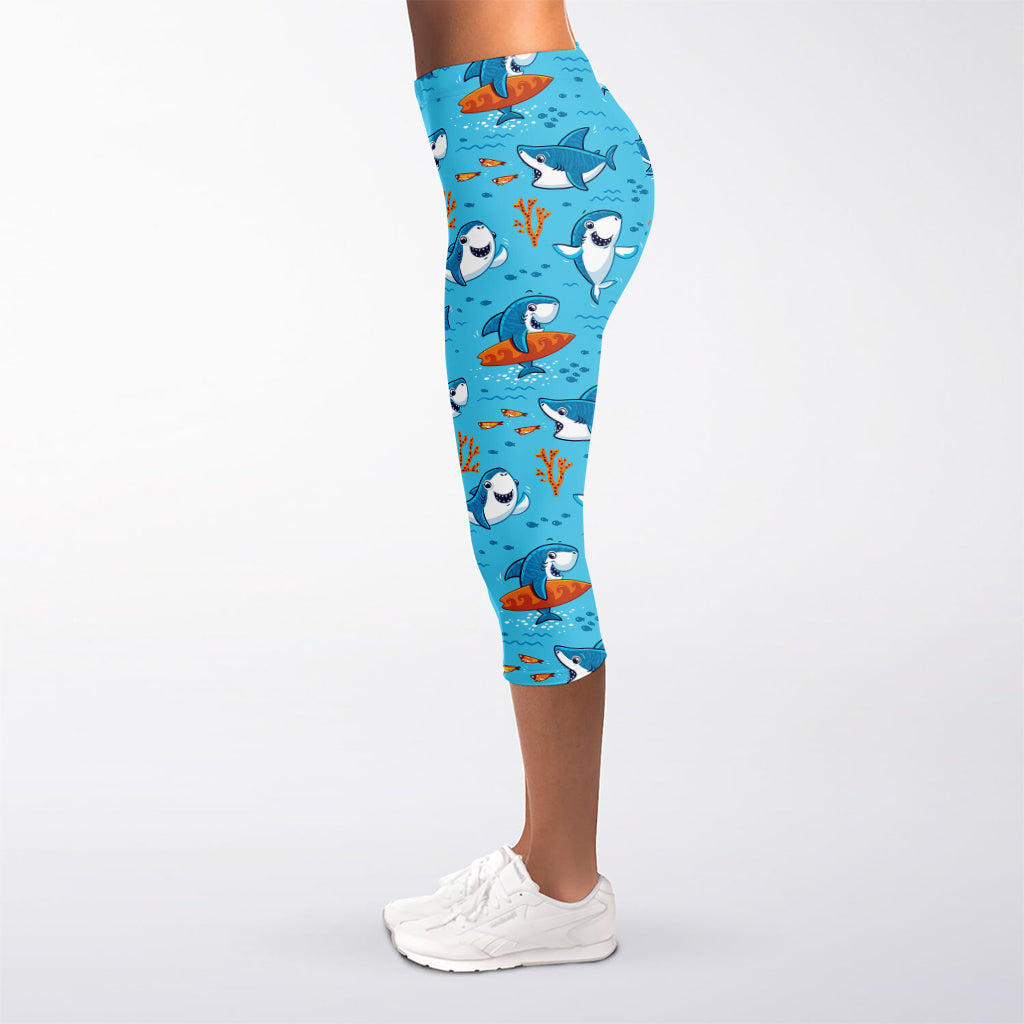 Cute Shark Pattern Print Women's Capri Leggings