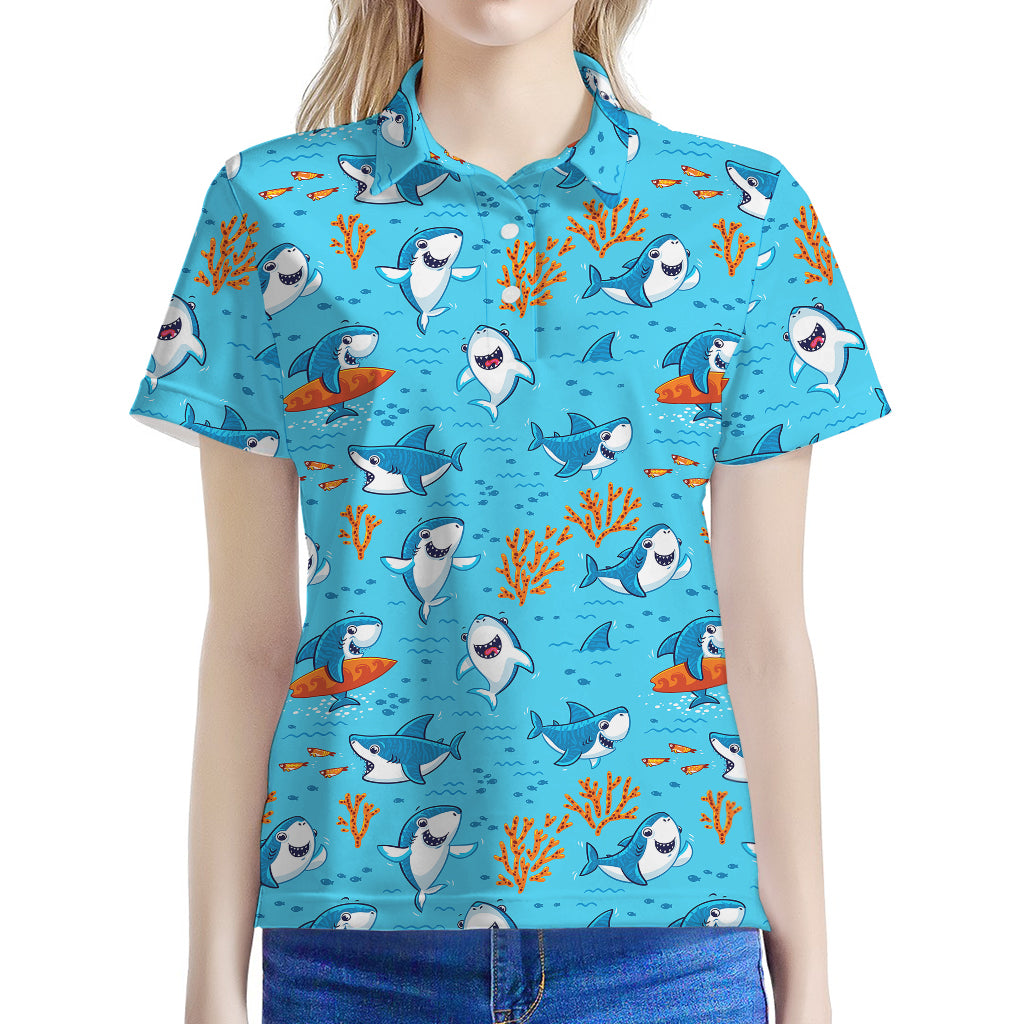 Cute Shark Pattern Print Women's Polo Shirt