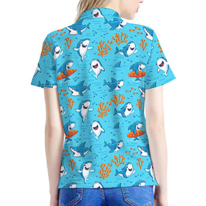 Cute Shark Pattern Print Women's Polo Shirt