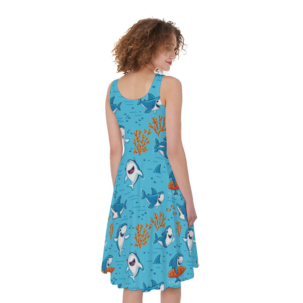 Cute Shark Pattern Print Women's Sleeveless Dress