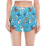 Cute Shark Pattern Print Women's Split Running Shorts