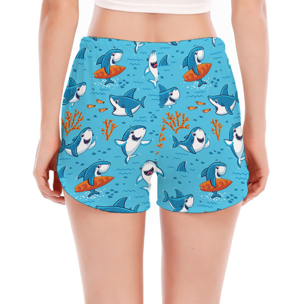 Cute Shark Pattern Print Women's Split Running Shorts