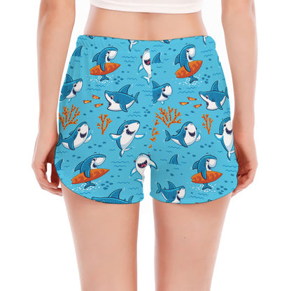 Cute Shark Pattern Print Women's Split Running Shorts