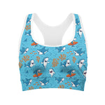 Cute Shark Pattern Print Women's Sports Bra