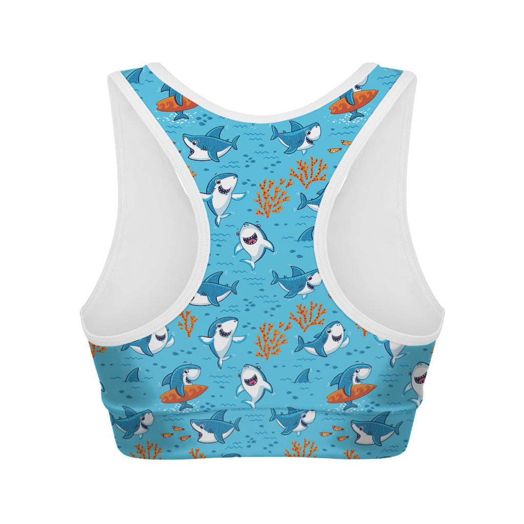 Cute Shark Pattern Print Women's Sports Bra