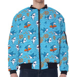 Cute Shark Pattern Print Zip Sleeve Bomber Jacket