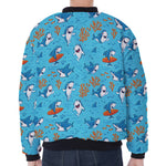 Cute Shark Pattern Print Zip Sleeve Bomber Jacket