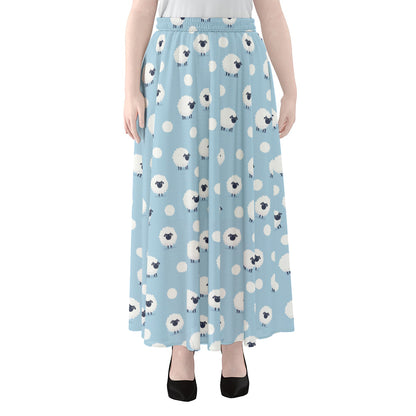 Cute Sheep Pattern Print Chiffon Maxi Skirt
