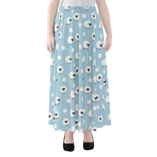 Cute Sheep Pattern Print Chiffon Maxi Skirt