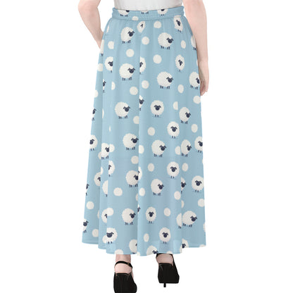 Cute Sheep Pattern Print Chiffon Maxi Skirt
