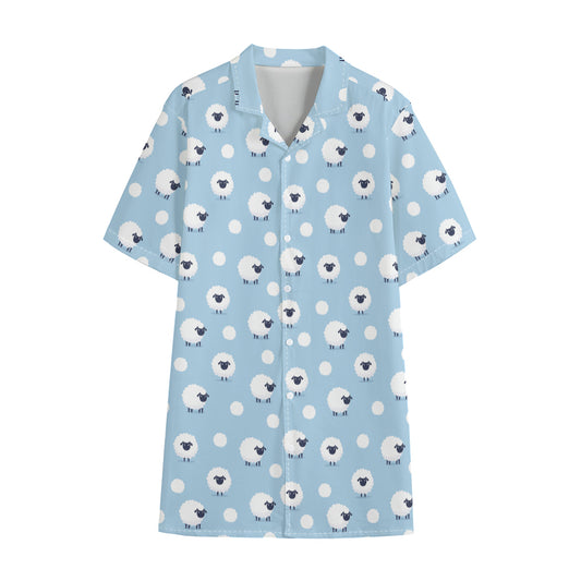Cute Sheep Pattern Print Cotton Hawaiian Shirt