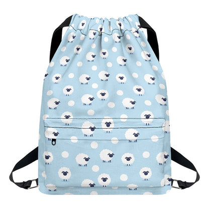 Cute Sheep Pattern Print Drawstring Backpack