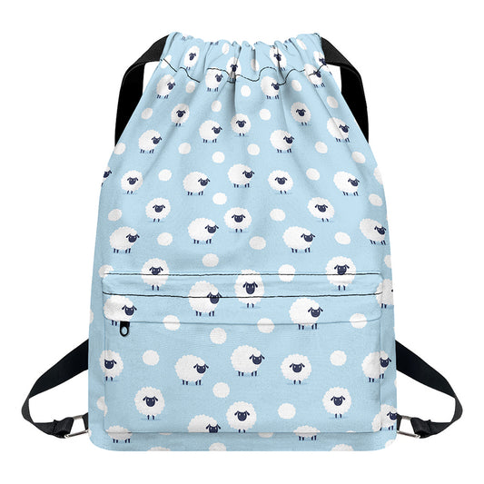 Cute Sheep Pattern Print Drawstring Backpack