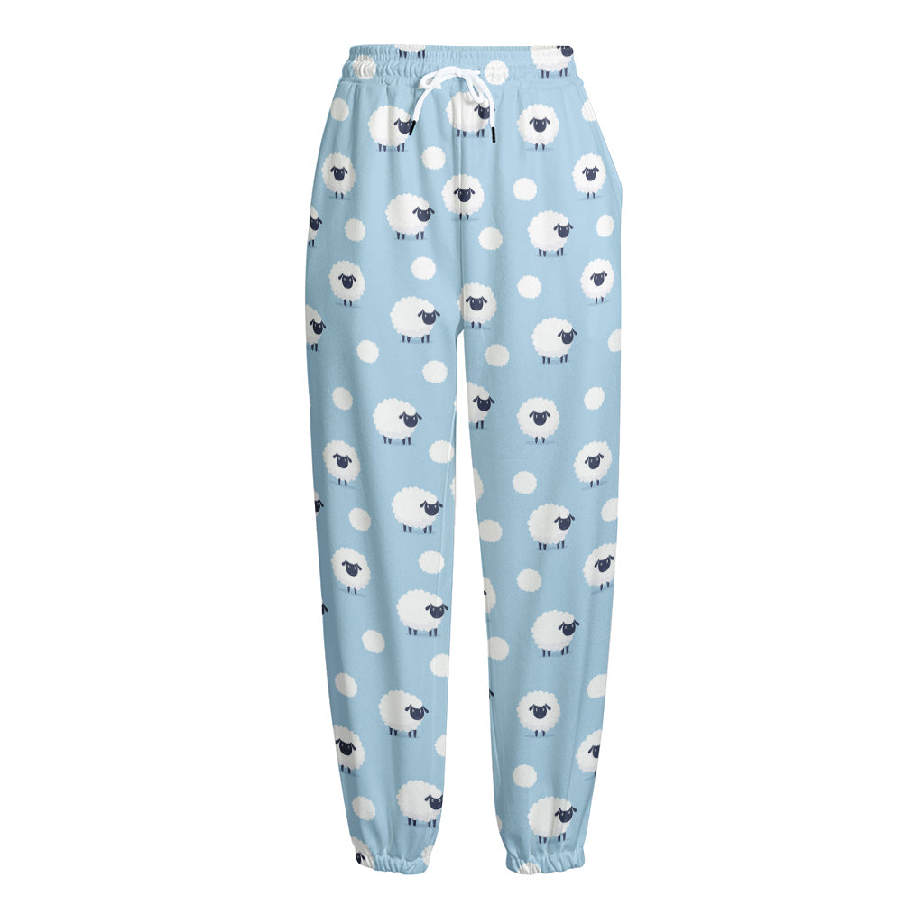 Cute Sheep Pattern Print Fleece Lined Knit Pants