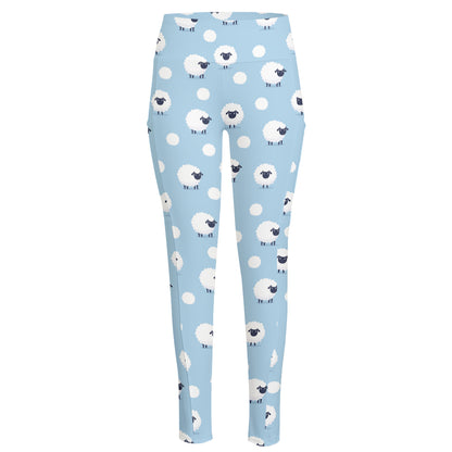 Cute Sheep Pattern Print High-Waisted Pocket Leggings
