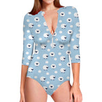 Cute Sheep Pattern Print Long Sleeve Swimsuit