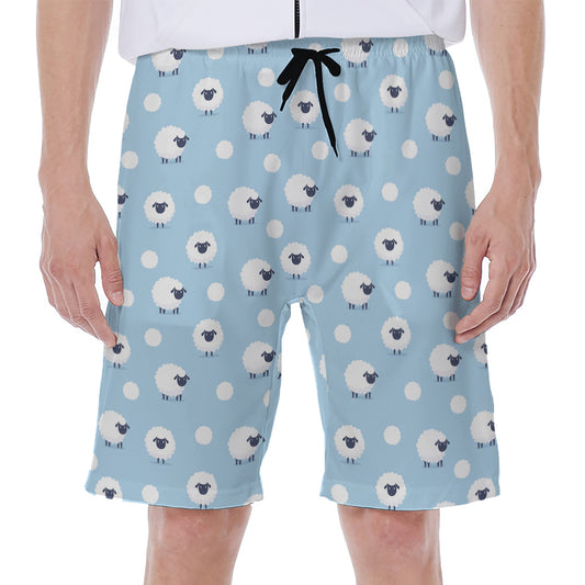 Cute Sheep Pattern Print Men's Beach Shorts