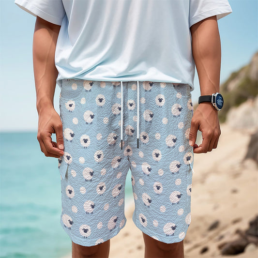 Cute Sheep Pattern Print Men's Cargo Shorts