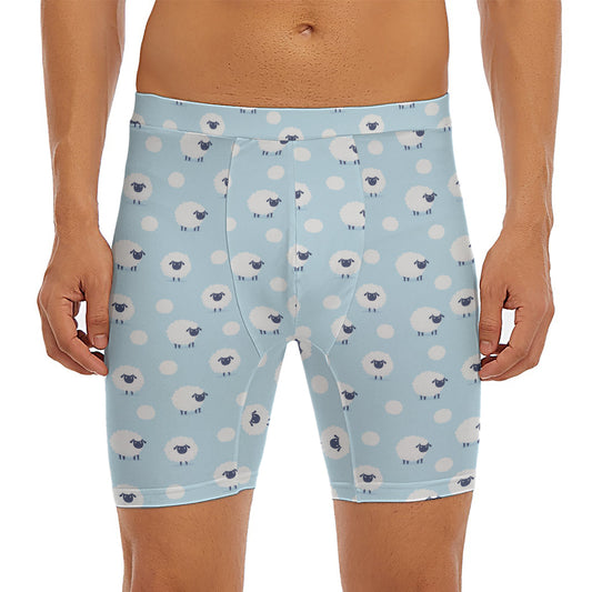 Cute Sheep Pattern Print Men's Long Boxer Briefs