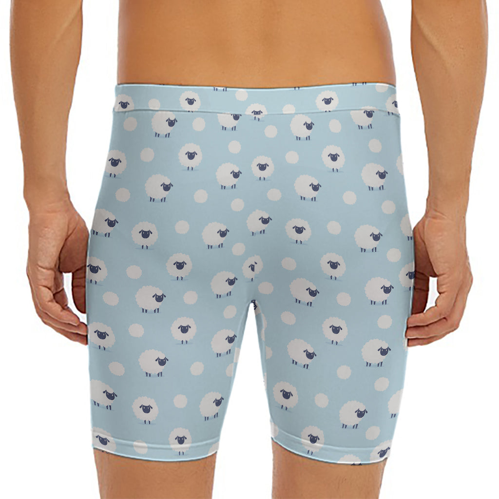 Cute Sheep Pattern Print Men's Long Boxer Briefs