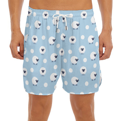 Cute Sheep Pattern Print Men's Split Running Shorts