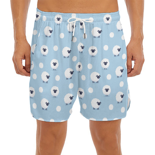 Cute Sheep Pattern Print Men's Split Running Shorts
