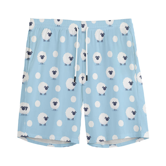 Cute Sheep Pattern Print Men's Sports Shorts