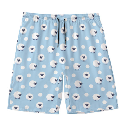 Cute Sheep Pattern Print Men's Swim Trunks