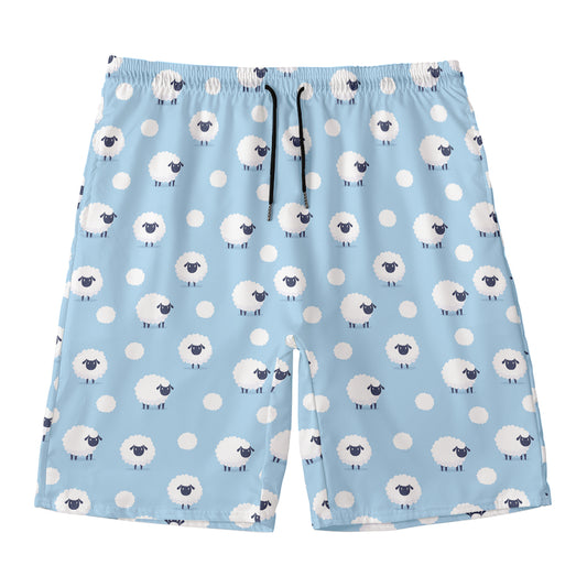 Cute Sheep Pattern Print Men's Swim Trunks