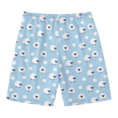 Cute Sheep Pattern Print Men's Swim Trunks