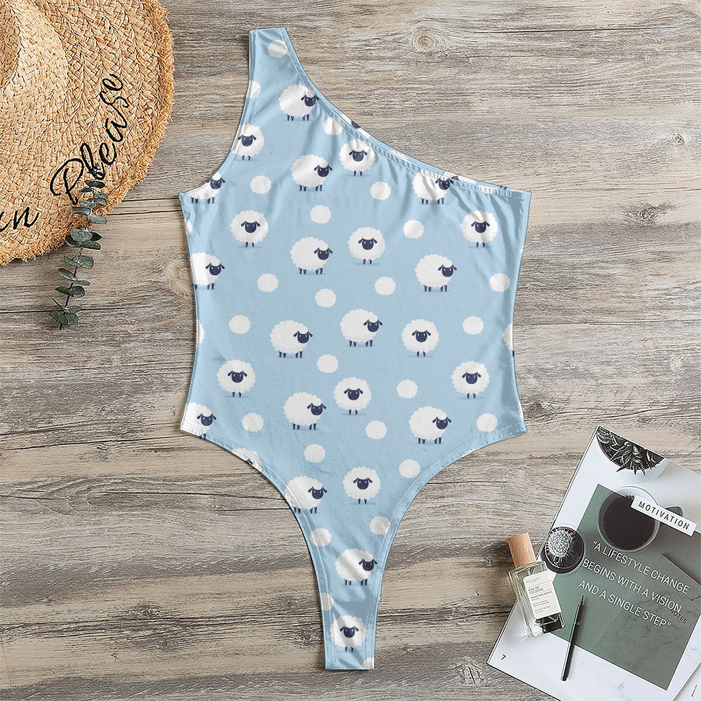 Cute Sheep Pattern Print One Shoulder Bodysuit