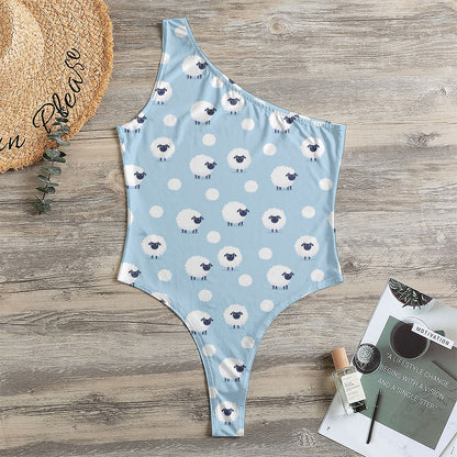 Cute Sheep Pattern Print One Shoulder Bodysuit